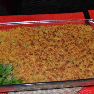 Bacalhau com broa e espinafres