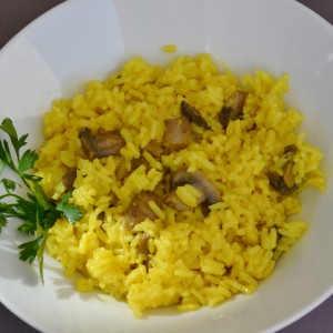 Arroz de cogumelos com açafrão 