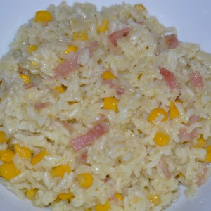 Arroz de bacon com milho