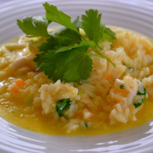 Arroz malandrinho de peixe com coentros