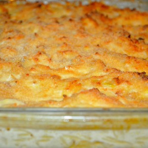 Bacalhau com alho francês no forno